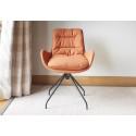 The Ribble swivel chair shown here in a bright orange wool fabric.