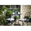 Boscombe bistro granite top garden table and chairs with black frames.