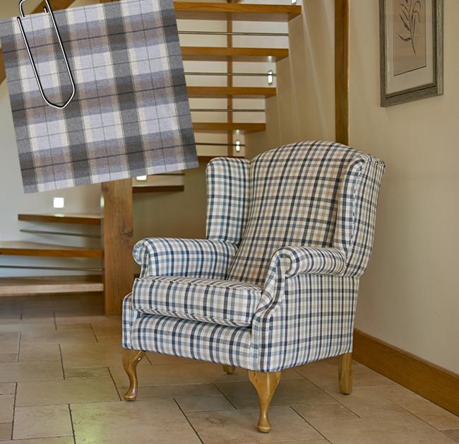 Balmoral Wing-back chair and fabric chosen for it, Eltham Seaglass