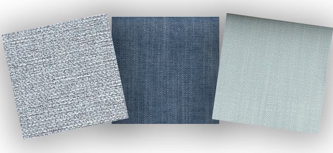 Three of our most popular blue fabrics, from left to right: Zeta Mineral, Senna Denim and Harbour Duck Egg.