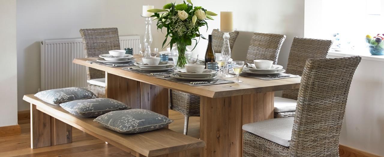 Best Oak Dining Tables Rooms Holloways Derwent Table With Colombia Rattan Chairs And Bench